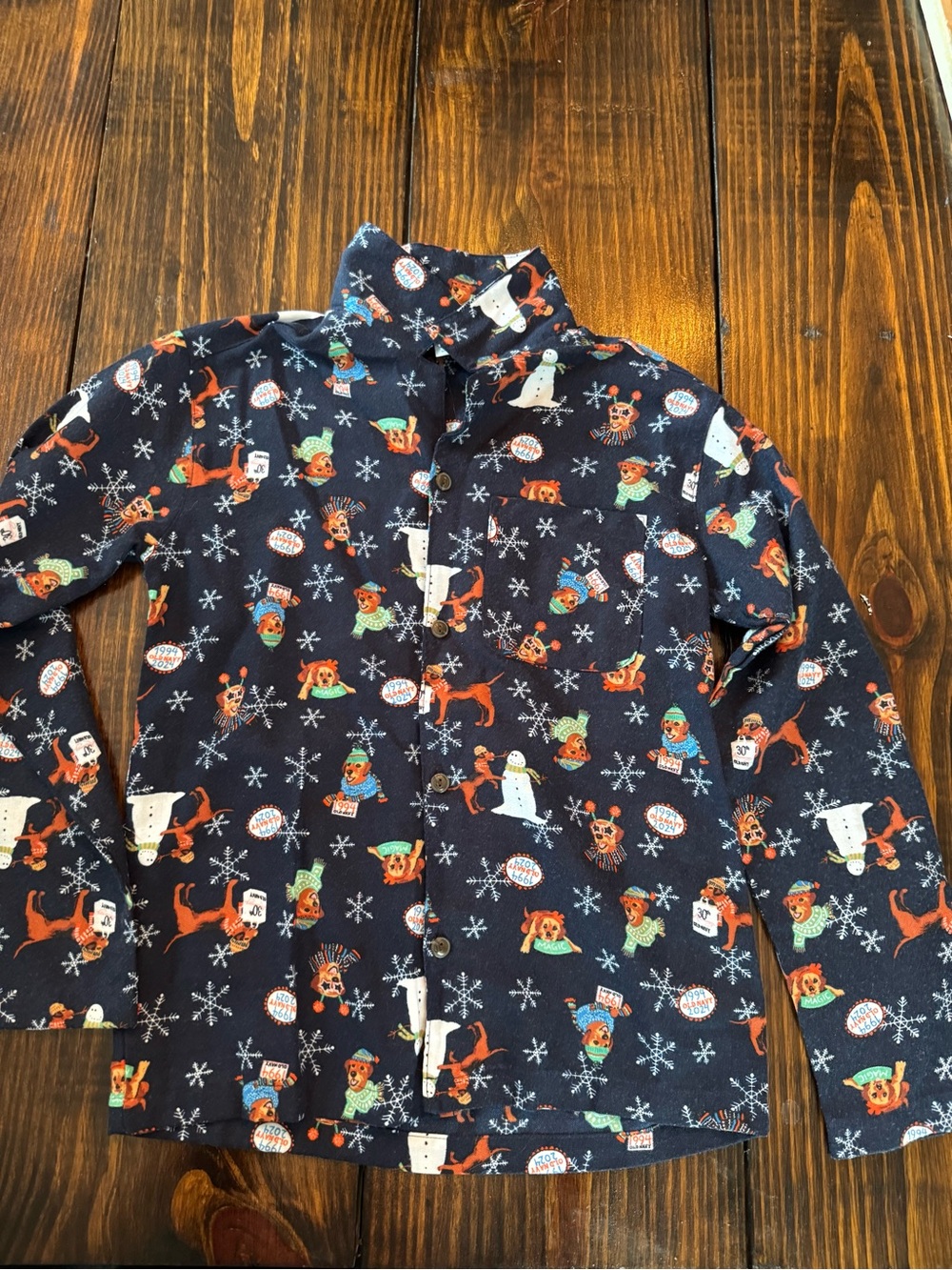 Old Navy Navy Blue Kids Holiday Pajama Shirt with Orange and White Accents